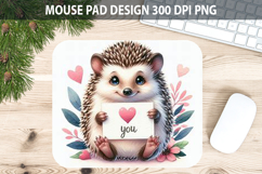 Watercolor Hedgehog Mouse Pad Sublimation - Valentines PNG Product Image 1