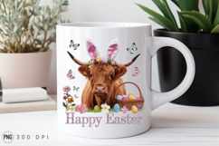 Highland Cow Easter Bunny Ears And Eggs Sublimation PNG Product Image 2