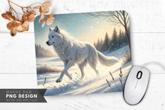 Majestic White Wolf in a Sparkling Meadow Mouse Pad PNG Product Image 1