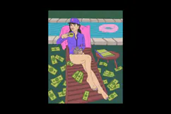 Luxury Poolside Relaxation Woman Lifestyle Illustration Product Image 3