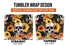Skull and flower watercolor tumbler wrap sublimation Product Image 3
