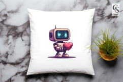 Cute Robot Holding Heart Clipart Sublimation PNG Product Image 3