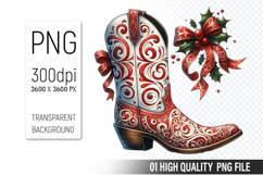 Watercolor Christmas Cowboy Boots Clipart PNG Bundle Product Image 4