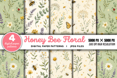 Honey Bee Floral Seamless Digital Paper JPG Product Image 1