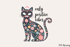 ONLY POSITIVE VIBES PNG, Funny Cats Sublimation Qu Product Image 1