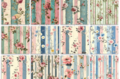 32 Vintage Floral Stripe Digital Paper Product Image 2