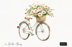 Watercolor Vintage Bike Daisies Clipart | Watercolor Flower Product Image 1