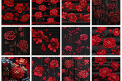 Embroidery Red Rose Floral Digital Paper Product Image 3