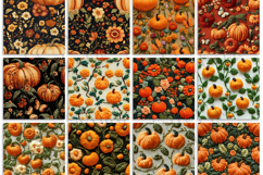 12 Fall Pumpkin Embroidery Digital Paper Product Image 3