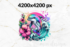 Tropical Dolphin PNG, Floral Ocean Wave Summer Sublimation Product Image 2