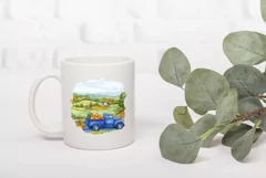Blue Farm Truck Illustration, Farm Pumpkins Illustration Product Image 3