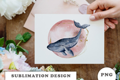 Watercolor Whale with Moon png Product Image 3