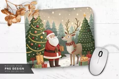 Santa and Reindeer in Festive Wonderland Mouse Pad PNG Product Image 1
