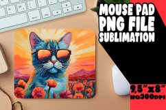 Vibrant Color Cat and Flower Mouse Pad PNG Product Image 1