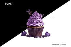 Lavender Cupcake Clipart, Floral Cupcake Clipart Product Image 1