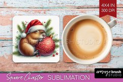 Christmas Animals Square Coaster - Cute Christmas Coaster Product Image 1