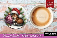 Christmas Animals Round Coaster - Cute Christmas Coaster PNG Product Image 1