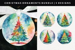 Watercolor Round Christmas Ornament Sublimation PNG Product Image 1