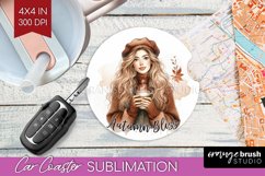 Coffee Girl Car Coaster - Coffee Lover Coaster PNG Product Image 1