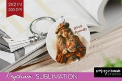 Coffee Girl Keychain PNG - Coffee Lover Keychain Sublimation Product Image 1