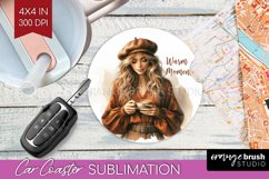 Coffee Girl Car Coaster - Coffee Lover Coaster PNG Product Image 1