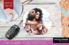Coffee Girl Car Coaster - Coffee Lover Coaster PNG Product Image 1