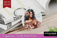 Coffee Girl Keychain PNG - Coffee Lover Keychain Sublimation Product Image 1