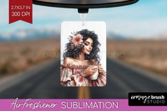 Coffee Girl Air Freshener PNG - Coffee Lover PNG Sublimation Product Image 1