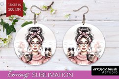 Coffee Girl Round Earrings - Coffee Lover PNG Sublimation Product Image 1