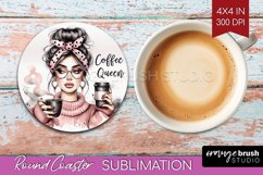 Coffee Girl Round Coaster - Coffee Lover Coaster PNG Product Image 1