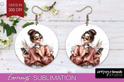 Coffee Girl Round Earrings - Coffee Lover PNG Sublimation Product Image 1