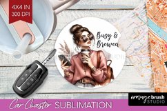 Coffee Girl Car Coaster - Coffee Lover Coaster PNG Product Image 1