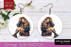 Coffee Girl Round Earrings - Coffee Lover PNG Sublimation Product Image 1