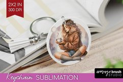 Coffee Girl Keychain PNG - Coffee Lover Keychain Sublimation Product Image 1