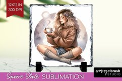 Coffee Girl Slate PNG - Coffee Lover Square Slate Product Image 1