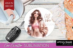 Coffee Girl Car Coaster - Coffee Lover Coaster PNG Product Image 1