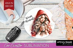 Coffee Girl Car Coaster - Coffee Lover Coaster PNG Product Image 1