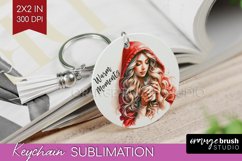 Coffee Girl Keychain PNG - Coffee Lover Keychain Sublimation Product Image 1