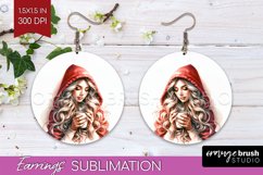 Coffee Girl Round Earrings - Coffee Lover PNG Sublimation Product Image 1