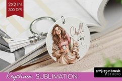 Coffee Girl Keychain PNG - Coffee Lover Keychain Sublimation Product Image 1