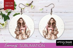Coffee Girl Round Earrings - Coffee Lover PNG Sublimation Product Image 1