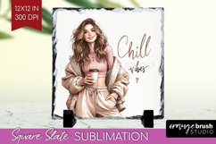 Coffee Girl Slate PNG - Coffee Lover Square Slate Product Image 1