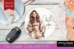 Coffee Girl Car Coaster - Coffee Lover Coaster PNG Product Image 1