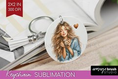 Coffee Girl Keychain PNG - Coffee Lover Keychain Sublimation Product Image 1