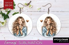 Coffee Girl Round Earrings - Coffee Lover PNG Sublimation Product Image 1