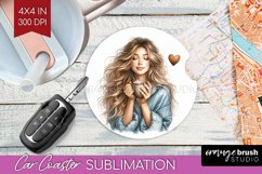 Coffee Girl Car Coaster - Coffee Lover Coaster PNG Product Image 1