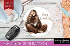 Coffee Girl Car Coaster - Coffee Lover Coaster PNG Product Image 1