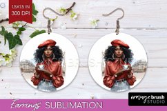 Coffee Girl Round Earrings - Coffee Lover PNG Sublimation Product Image 1