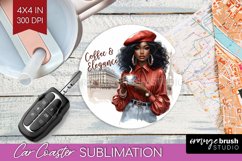 Coffee Girl Car Coaster - Coffee Lover Coaster PNG Product Image 1
