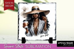 Coffee Girl Slate PNG - Coffee Lover Square Slate Product Image 1